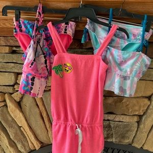 Justice bathing suits (2) and cover up